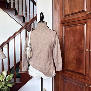 Anthropologie Brown Tan Oversized Sweater Turtleneck Button Detail